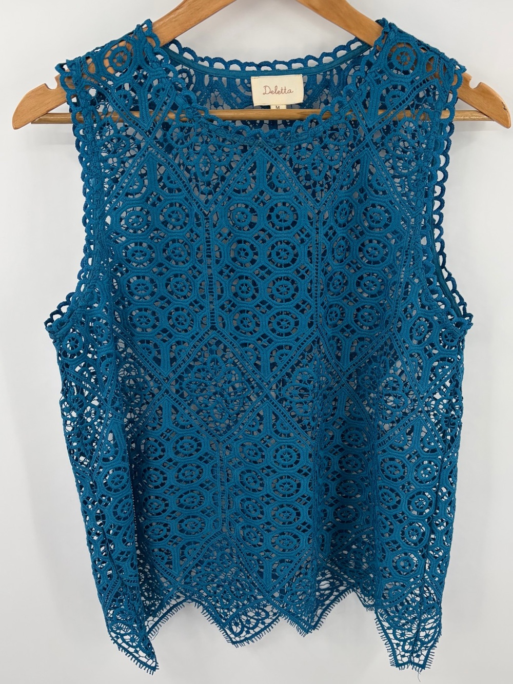 Anthropologie Teal Crochet Lace Tank Top